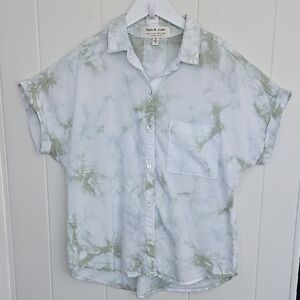 Anthropologie Cloth&Stone Shirt Women's Small Green Tie-Dye Button-Down Collared